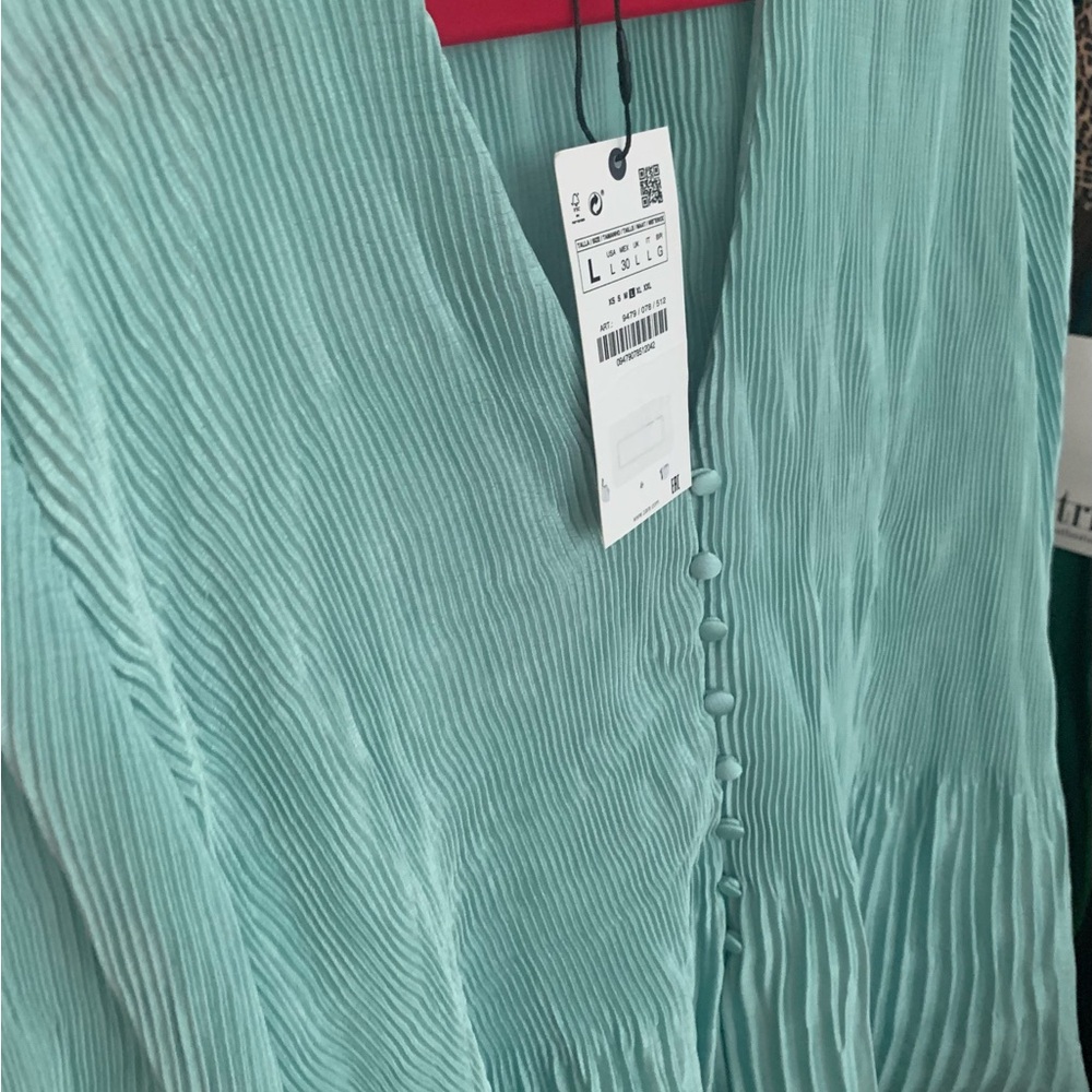 Zara Mint Green Pleated Top